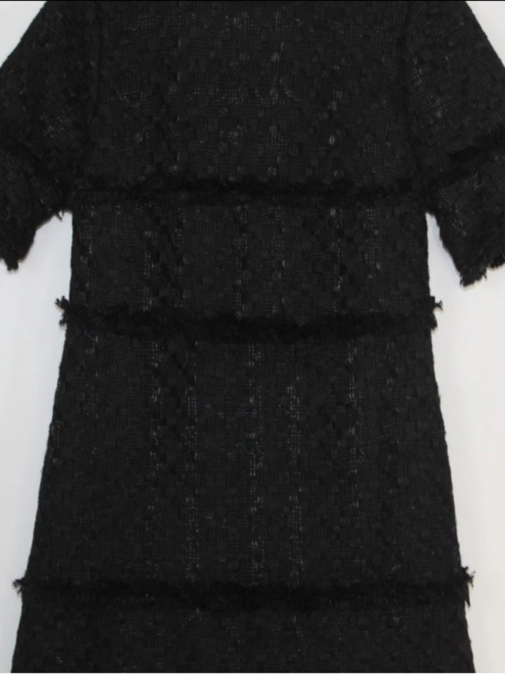 Ann Taylor black tweed frayed trim flared sleeve shift mini dress - Picture 5 of 13